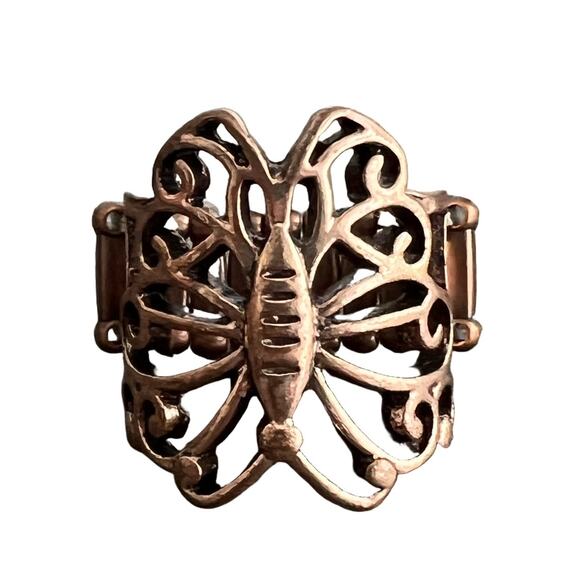 🍭6/$30 Bronze butterfly metallic cut out stretch ring - Picture 1 of 6